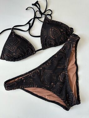 Black Crochet Overlay Triangle Bikini Set